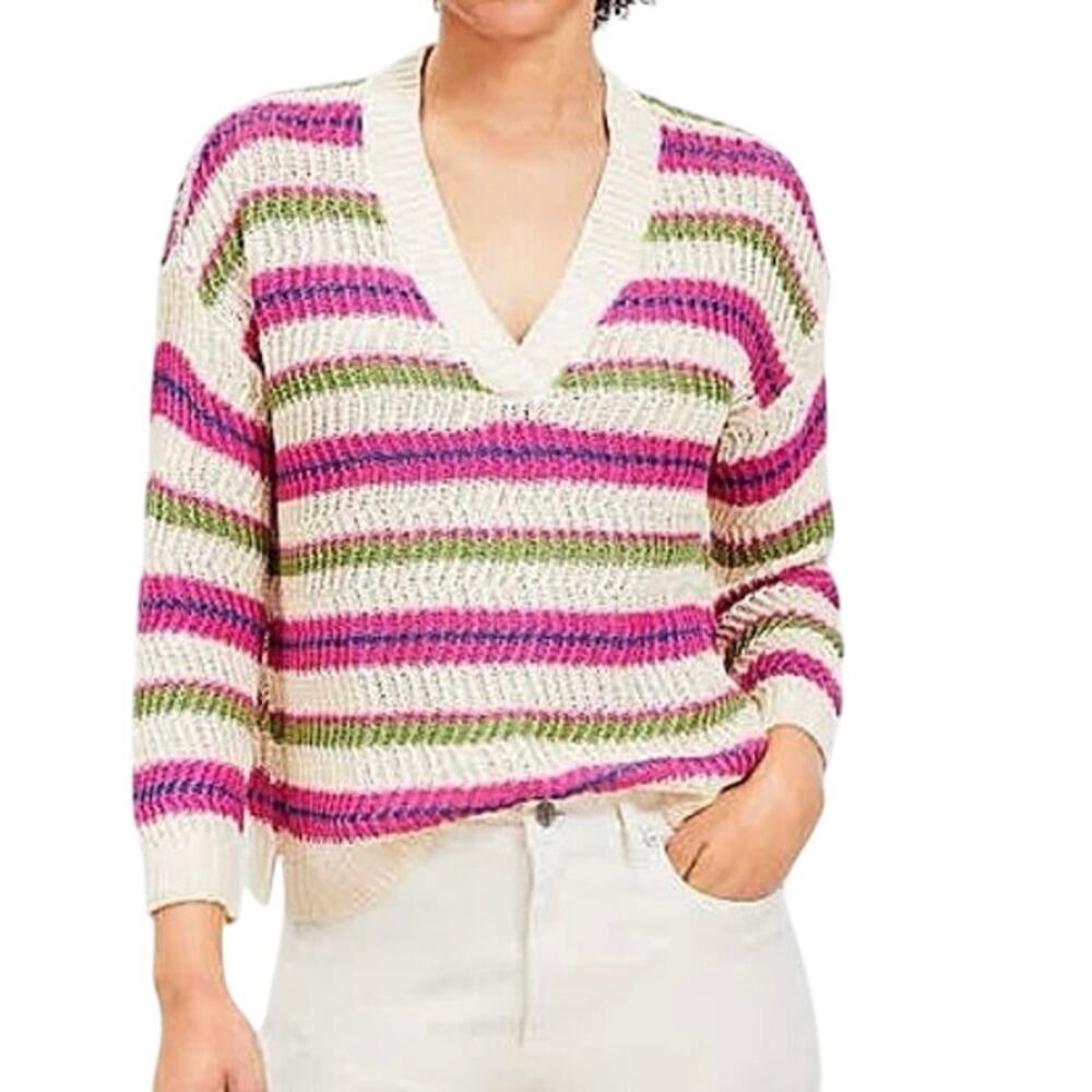 NWT Loft Textured Stripe V-Neck Sweater, S